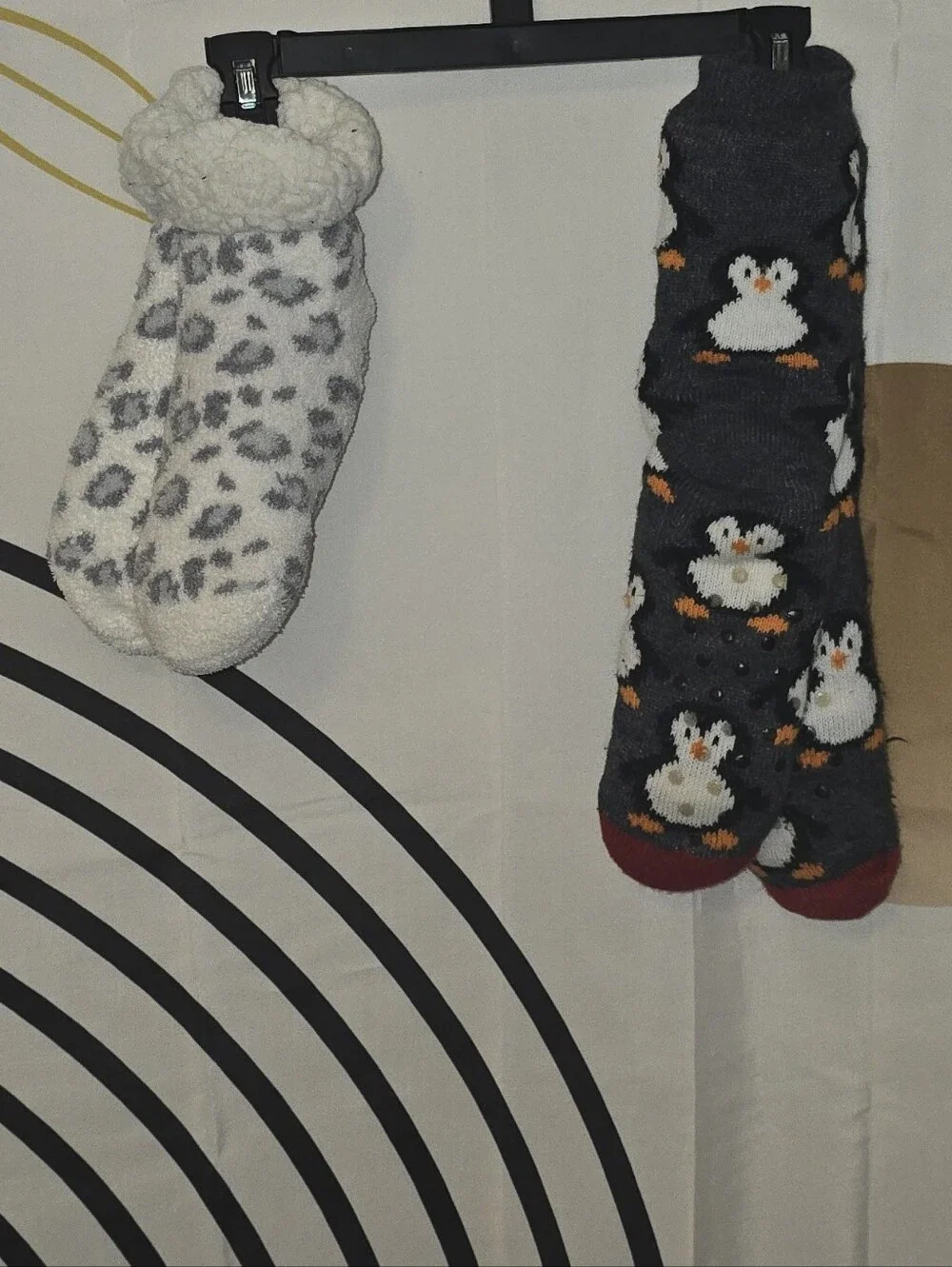 Plush Gray Leopard & Charcoal Penguin Small Pet Socks - Cozy Paw Warmers